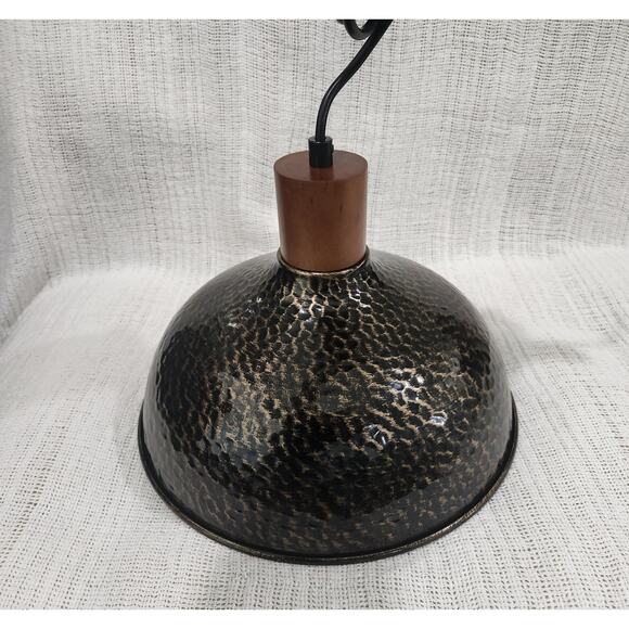 12″ Hammered Bronze Gold Pendant Light – Wood Accent, 52″ Drop - Picture 11 of 11